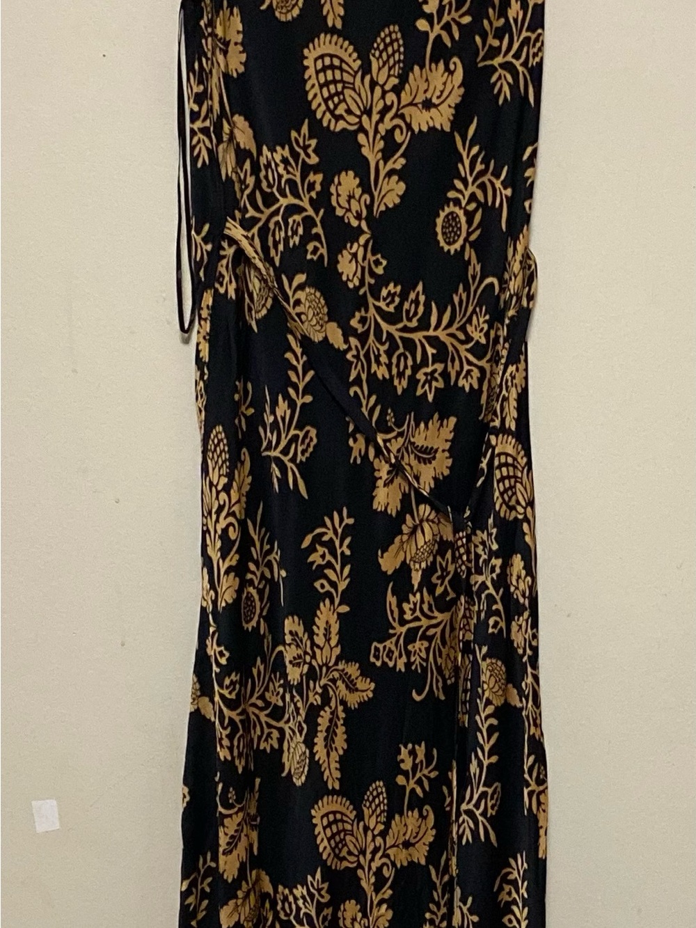 Zara  wrap Black Maxi Dress with Gold Floral Print - Picture 2 of 5